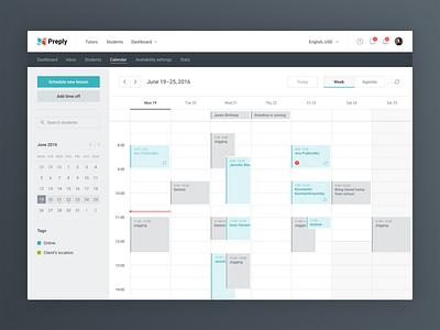 Preply Calendar 📅 calendar events lessons management preply saas schedule tutors web app