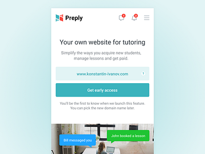Personal websites mobile for Preply tutors business landing layout mobile notification personal website sign up standalone tutor tutors web