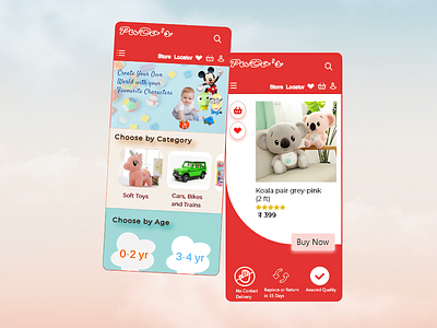 Toy Store App Design app child children creative page red soft ui store toy ui ui design ux ux design