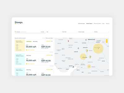 Warehouse Rental Site app logistic map minimalism proptech uidesign warehouse