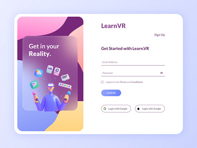 LearnVR Login Page - UI interface login login page register sign up sign up page ui ux virtual vr