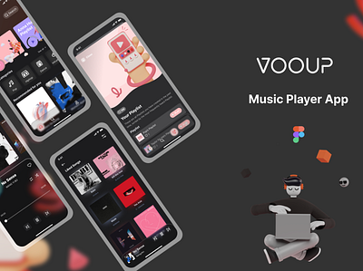 Vooup - Music Player App darkmode figma glassmorphism mobile app uidesign uiux
