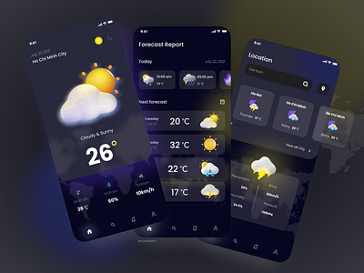 Weather Forecast Mobile App Dark Theme UIUX