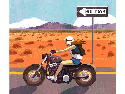 Holiday ad characterdesign cover creative holidays illustration landscape motorbike poster road