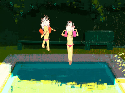 Pool time! illustration kids landscape lifestyle pool summer