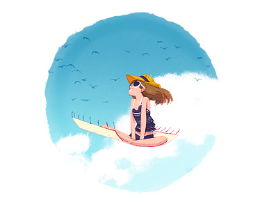 Daydreaming girl illustration kids landscape lifestyle sky summer