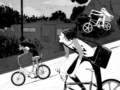 The Comet Guardians bike black and white characterdesign goonies illustration landscape teens