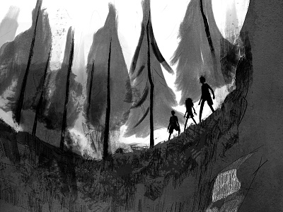 The Comet Guardians black white childrenbook goonies illustration landscape mistery teens