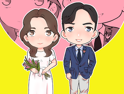 Tiny Style | Couple Goals caricature cartoon chibi art chibi style couple couple illustration flower gift wedding