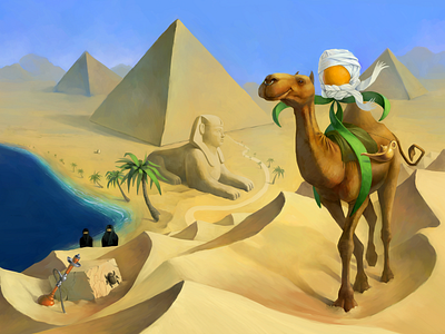 Wild Apricot • Calendar • Around the World • Egypt camel digital illustration digital painting drawing egypt illustration pyramids sand sphinx