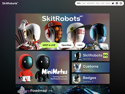 SkitRobots.com 3d branding clean design nft robot ui ux webdesign