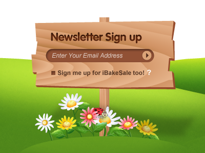 Newsletter Sign up Form design flower form green newsletter sign up wood