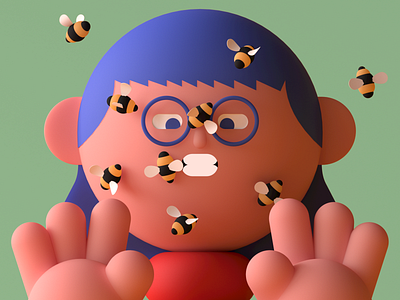 Bees On Her Face 3d abstract characterdesign cinema4d colour design editorial illustration