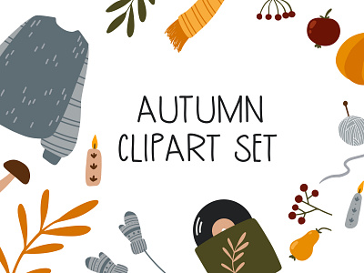 Autumn clipart set autumn autumn stickers clipart cozy cozy home fall flat design hand drawn hygge illustration scandinavian design vector vintage