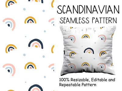 Scandinavian style pattern with rainbows child clipart cozy design flat design hygge illustration pattern rainbow scandinavian design scandinavian style seamless pattern vector