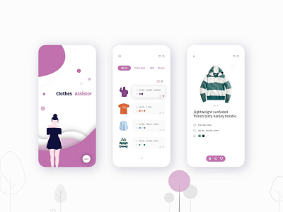 Mobile app concept design - Clothes Assistor app branding concept design purple ui web website