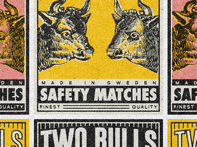 Two Bulls Safety Matches design illustration matchbox texture typography vintage