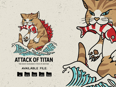 Attack Of Titan adobe illustrator adobe photoshop cat design godzilla illustration japanese art japanese culture japanese style