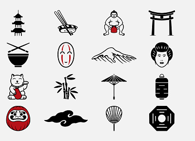 JAPANESE ICONS STOCK VEKTOR adobe illustrator adobe photoshop design illustration japanese art japanese culture japanese style oni ramen vector