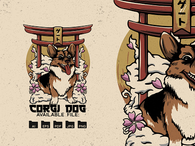 Chorgi Dog Japanese style - TShirt adobe illustrator adobe photoshop chorgi chorgi dog illustration japanese art japanese culture japanese style torii