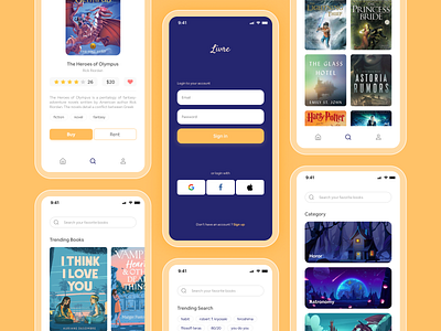 Livre : E-book reading app app branding design graphic design ui ux