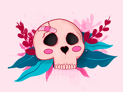 Pink Skull bandage cute halloween leaves pink skull