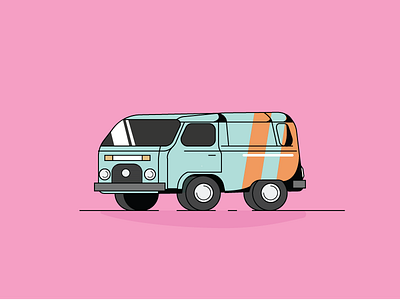 Van blue car illustration pink road truck van vector volkswagen