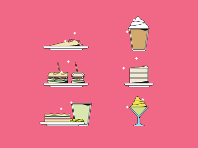 food icons baguette cake coffee crepe crepes frappe illustration lemonade margarita panini pink strawberry vector