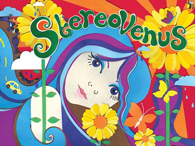 Stereovenus 60s album bee butterfly car collage girl illustration retro sunflowers