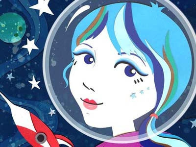 Cosmic Kitty & Astro Girl Microsoft Illustrations astronaut collage girl illustration microsoft planet rocket space stars tile art