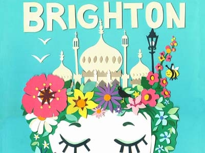 Brighton in Bloom bees bird brighton collage daisy flowers garden hair illustration lady pavilion seagulls