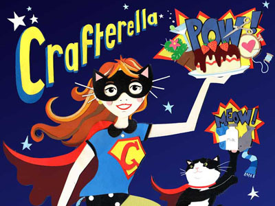 Cut out and Keep- Crafterella cake cape cartoon cat collage craft illustration mask night stars superhero type