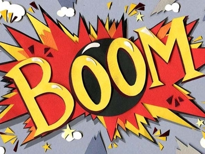 Boom animation collage collages design explosion handmade type illustration paperart papercut stars
