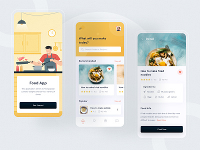 Food recipes mobile design buy clean description design download food food and drink free home illustration image ios kit landing modern product title ui yellow yellow images