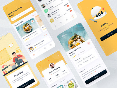 Food recipes mobile design rebound android buy chat clean clean ui description food icon illustration image ios kit mobile modern onboarding product profile title yellow yellow images