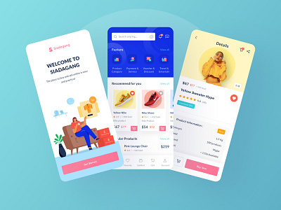 Siadagang Ecommerce Mobile UI Kit🌟 blue branding details home icon illustration ios onboarding product source ux