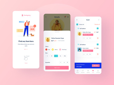 Siadagang Mobile UI Kit🌟 branding buy download filter icon illustration ios kit mobile onboarding pink product shop source uiux ux
