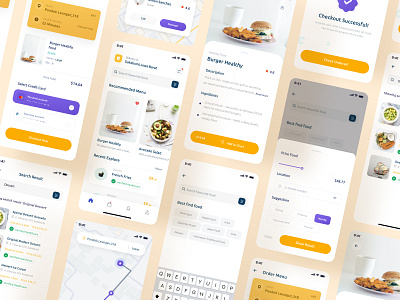 Food Delivery mobile UI kit buy download figma food food illustration free freebies icon illustration ios kit mobile onboarding profile send sketh source source file ui yellow