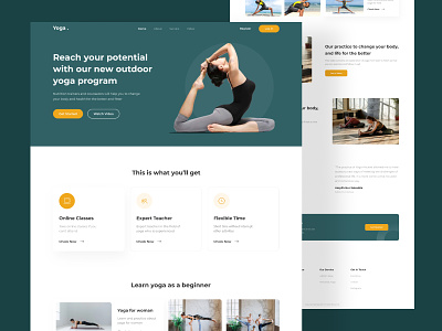 Yoga landing page design UI body buy clean download exercise freebies green health icon illustration kit landing modern practice product profile sell source website yoga