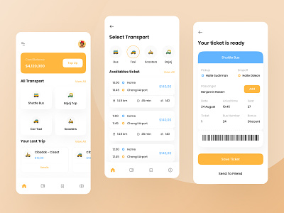Public Transport Booking Mobile App UI