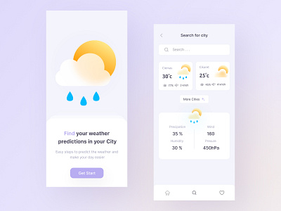 Weather Mobile App UI app buy city cloudy design download favorite kit mobile product rain rainy sun sunny weather