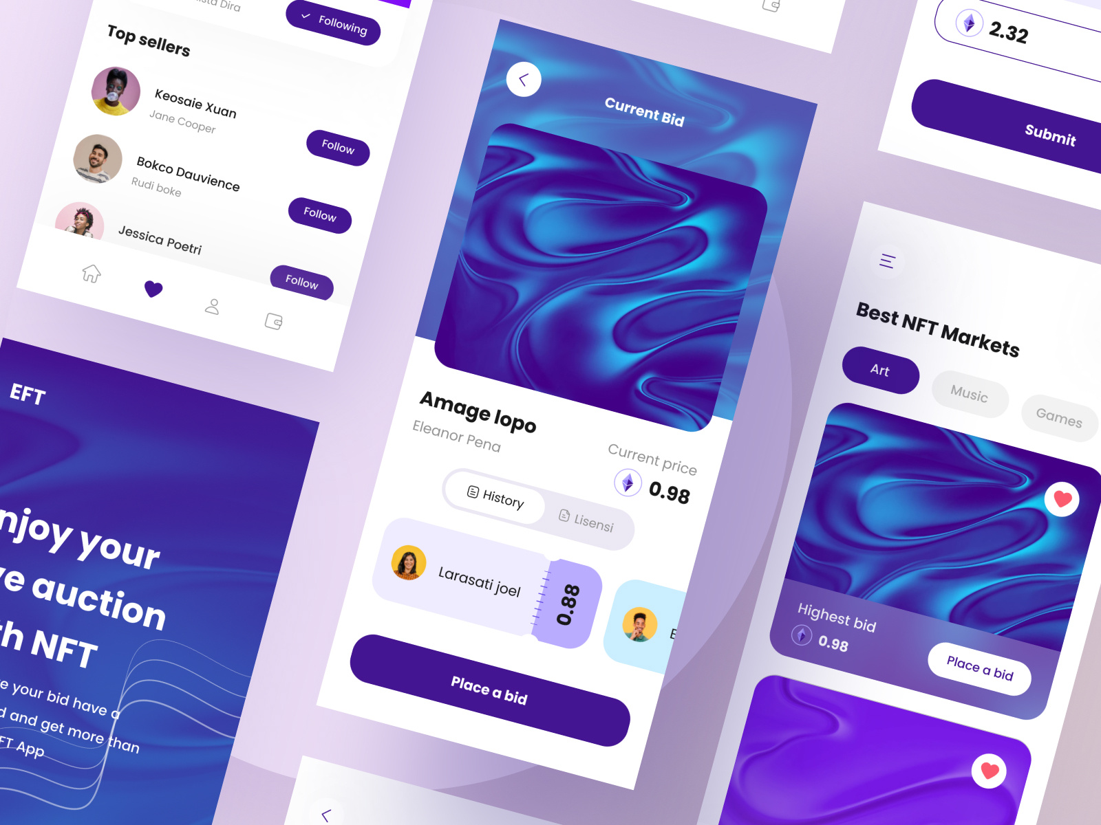 NFT Mobile App UI art auction bid buy crypto cryptocurrency design download eth ethereum kit nft product screen splash ui