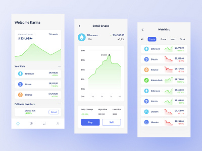 Cryptocurrency Trading Mobile App UI app bitcoin buy chart cryptocurrency design download ethereum kit mobile product trade trading ui
