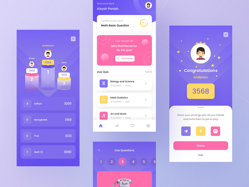 Quiz Mobile App UI by Dimo.ui on Dribbble