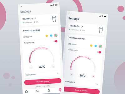 Smart Cup - Settings screen app application coffee cup cup design iot led mobile remote screen settings shiftnudge smart smart cup smartcup temperature trendy ui update ux