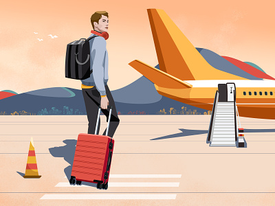 Fly home airport illustration man return home
