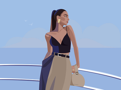 on vacation girl illustration sea ui yacht