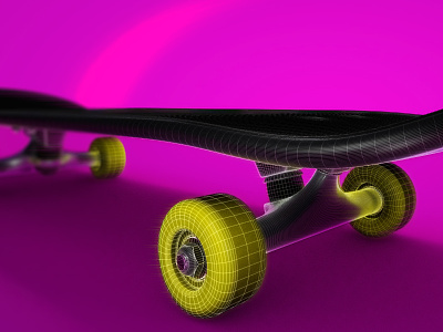 Skateboard pop 3d bright cellshading pink skateboard wide angle yellow