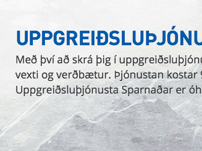 Subpage illustration exploration for Sparnaður blue din illustration open sans web design