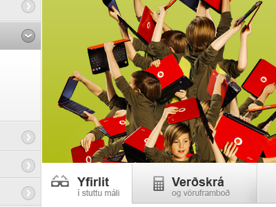 Vodafone sub page and tabs